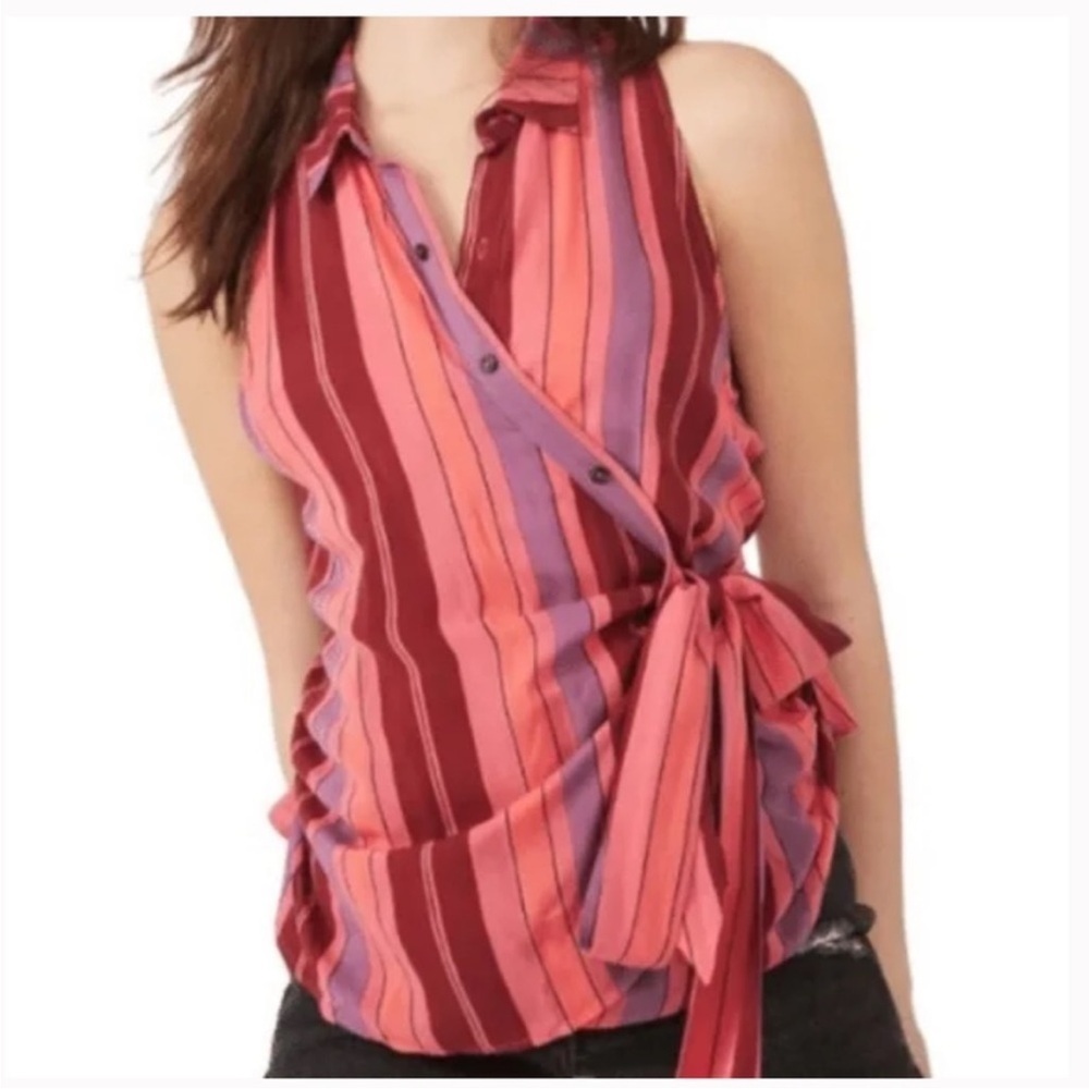 Free people Mackenzie FP striped wrap blouse NWT L